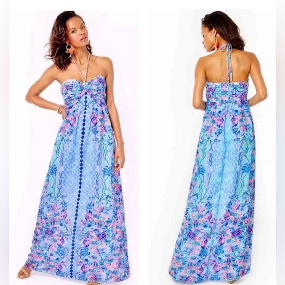 Lilly Pulitzer Dresses & Skirts - Lilly Pulitzer Viv Halter Maxi Dress Multi Hidden Treasure. Size 4 Worn once EUC